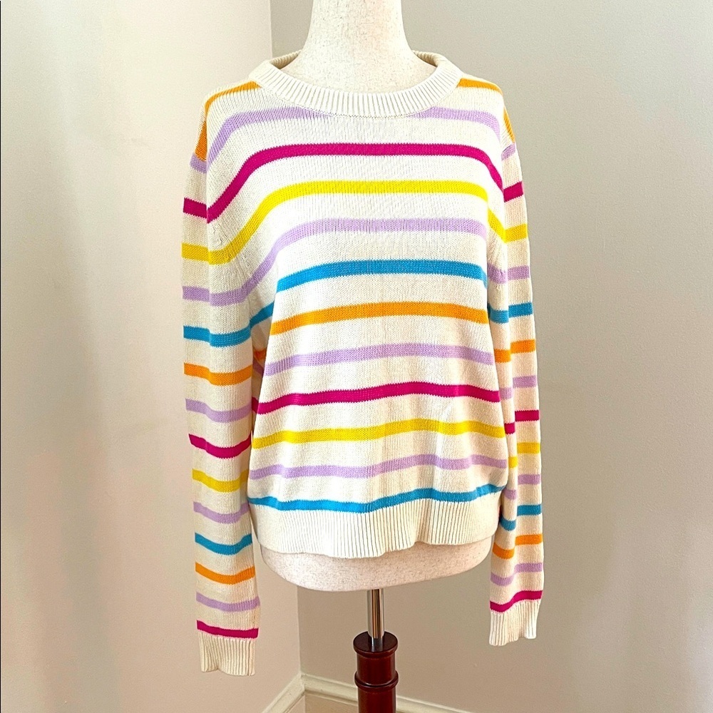 KULE Multicolor Striped Cotton Linen Blend Sweater XS Rainbow Lightweight